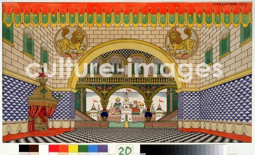 Iwan Jakowlewitsch Bilibin, Bühnenbildentwurf zur Oper Der goldene Hahn von N. Rimski-Korsakow, Bilibin, Iwan Jakowlewitsch (1876-1942)