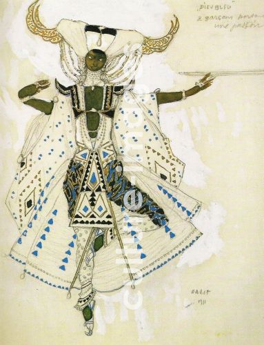 Léon Bakst, Kostümentwurf zum Ballett Der blaue Gott von R. Hahn