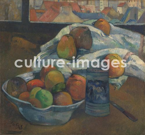Paul Gauguin, Obstschale und Krug am Fenster