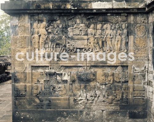 The reliefs on the terraces of Borobudur depict scenes from the life of Buddha