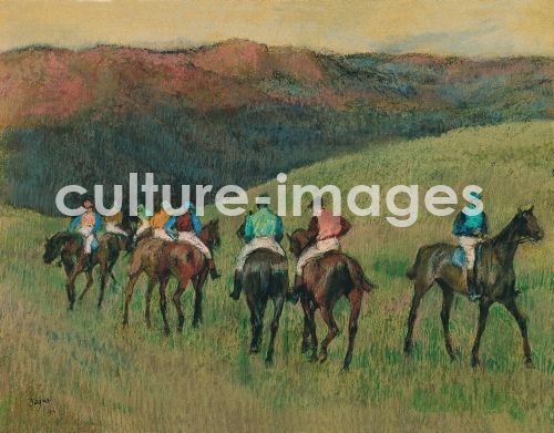 Edgar Degas, Rennpferde in einer Landschaft