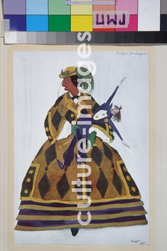 Léon Bakst, Die Engländerin. Kostümentwurf zum Ballett Der Zauberladen von G. Rossini