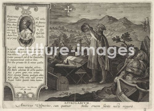 Philipp Galle, Der Entdecker Amerigo Vespucci bei einer Messung des Kreuz des Südens mit einem Astrolabium (Americae Retectio)