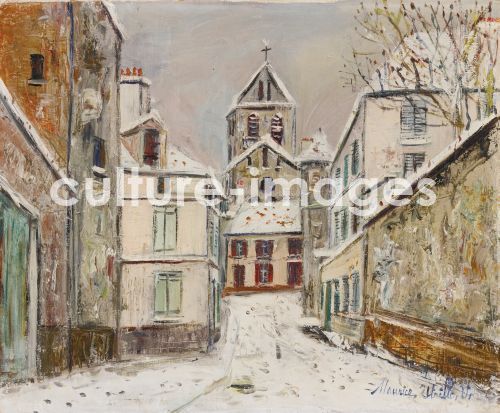 Maurice Utrillo, Kirche, rue Montalant unter Schnee in Marizy Sainte-Geneviève (Aisne)