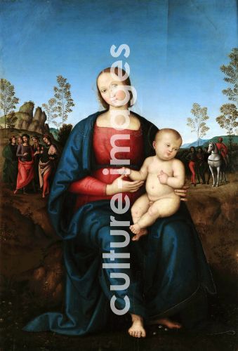 Perugino, Perugino (um 1450-1523), Madonna mit dem Kind, Öl auf Holz, Renaissance, um 1502, Italien, Schule von Umbrien, Museo di Capodimonte, Neapel, .