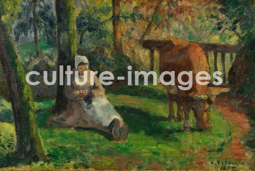 Camille Pissarro, Pissarro, Camille (1830-1903), Bäuerin und Kuh, Montfoucault, Öl auf Leinwand, Impressionismus, 1875, Frankreich, Museum of Fine Arts, Gifu. Camille Pissarro, Pissarro, Camille (1830-1903), Bäuerin und Kuh, Montfoucault, Öl auf Leinwand, Impressionismus, 1875, Frankreich, Museum of Fine Arts, Gifu.