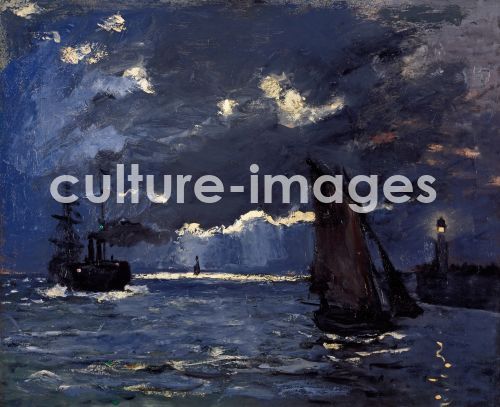 Claude Monet, Monet, Claude (1840-1926), Seelandschaft. Schifffahrt im Mondschein, Öl auf Leinwand, Impressionismus, um 1864, Frankreich, National Gallery of Scotland, Edinburgh.