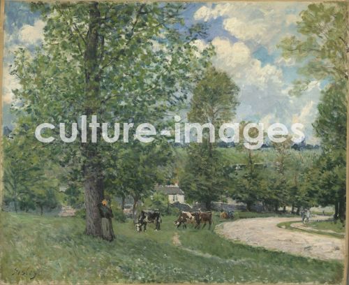 Alfred Sisley, Sisley, Alfred (1839-1899), Kühe auf der Weide, Louveciennes, Öl auf Leinwand, Impressionismus, 1874, Frankreich, Fuji Art Museum, Tokyo.