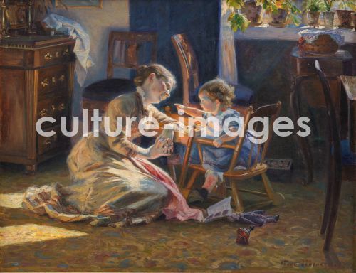 Viggo Pedersen, Pedersen, Viggo Christian Frederik Vilhelm (1854-1926), Sonnenschein im Wohnzimmer. Frau und Kind des Künstlers, Öl auf Leinwand, Realismus, 1888, Dänemark, Statens Museum for Kunst, Kopenhagen.