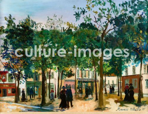 Maurice Utrillo, Utrillo, Maurice (1883-1955), La Place du Tertre à Montmartre, Öl auf Leinwand, Postimpressionismus, um 1920-1921, Frankreich, Privatsammlung. Maurice Utrillo, Utrillo, Maurice (1883-1955), La Place du Tertre à Montmartre, Öl auf Leinwand, Postimpressionismus, um 1920-1921, Frankreich, Privatsammlung.