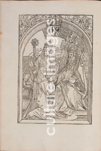 Albrecht Dürer, Hrotsvit von Gandersheim überreicht Kaiser Otto dem Großen ihre Gesta Oddonis