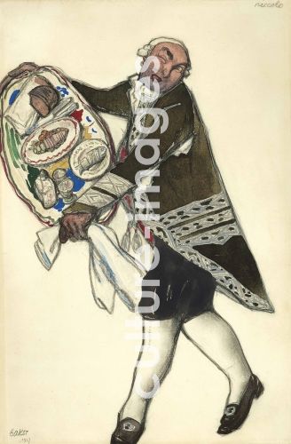 Léon Bakst, Kostümentwurf zum Ballett "Le donne de buon umore" von Scarlatti