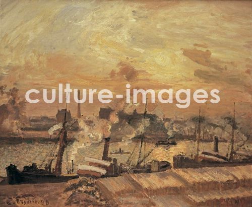 Camille Pissarro, Déchargement de bois, quai de la Bourse, coucher de soleil