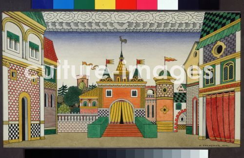 Iwan Jakowlewitsch Bilibin, Bühnenbildentwurf zur Oper Der goldene Hahn von N. Rimski-Korsakow, Bilibin, Iwan Jakowlewitsch (1876-1942)