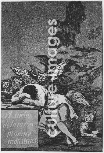 Francisco de Goya, Der Schlaf der Vernunft gebiert Ungeheuer. (Capricho Nr. 43)