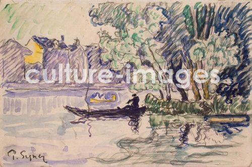 Paul Signac, Fischerboot in der Nähe des Ufers der Seine