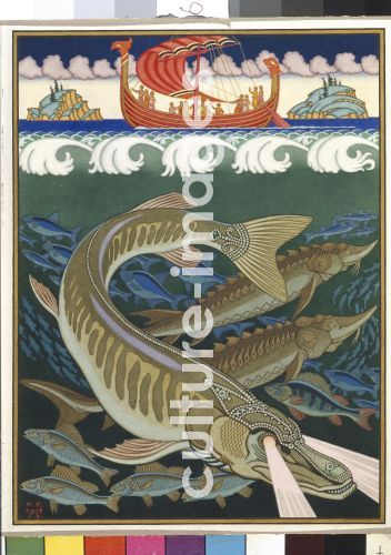 Iwan Jakowlewitsch Bilibin, Wasserreich. Illustration zur altrussischen Sage Wolga