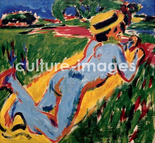 Ernst Ludwig Kirchner, Liegender blauer Akt mit Strohhut
