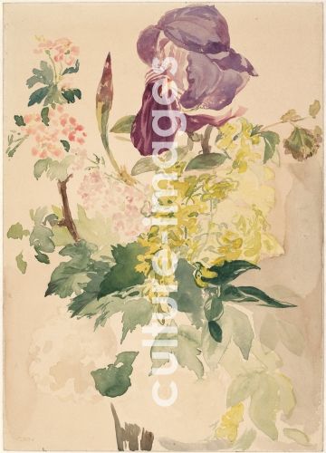 Édouard Manet, Flower Piece with Iris, Laburnum, and Geranium