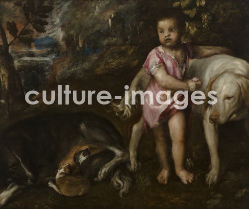 Tizian, Boy with Dogs in a Landscape