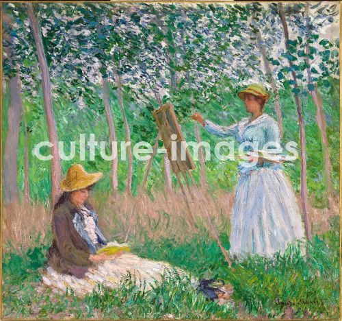 Claude Monet, In the Woods at Giverny: Blanche Hoschedé at Her Easel with Suzanne Hoschedé Reading