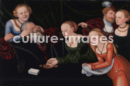 Lucas Cranach der Ältere, Old man beguiled by courtesans