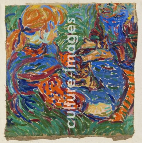 Ernst Ludwig Kirchner, Two girls playing with cat