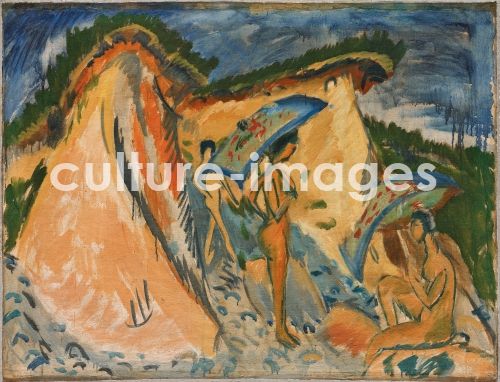 Ernst Ludwig Kirchner, Fehmarn Dunes With Bathers Under Japanese Umbrellas