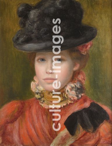 Pierre Auguste Renoir, Girl in black hat with red flowers