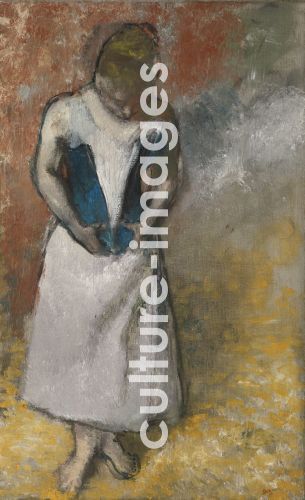 Edgar Degas, Woman standing from the front, clasping her corset