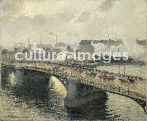 Camille Pissarro, Pont Boïeldieu in Rouen, sunset, misty weather
