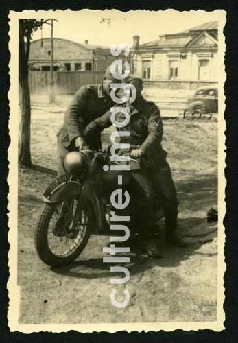 German Wehrmacht soldiers with motorbike in Kharkiv