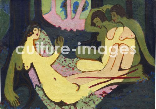 Ernst Ludwig Kirchner, Kirchner, Ernst Ludwig (1880-1938), Nudes in the Forest, small version, Oil on canvas, 1933-1934, Expressi