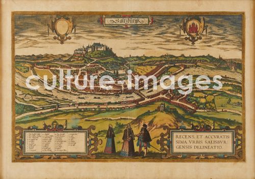 Georg Braun, "Gesamtansicht der Stadt Salzburg. Aus ""Civitates Orbis Terrarum"""