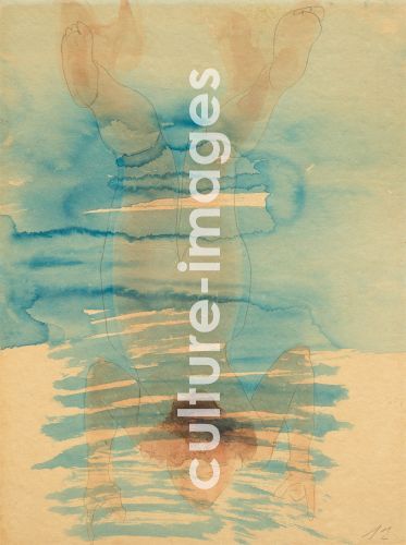 Auguste Rodin, Rodin, Auguste (1840-1917), Femme nageant, Watercolour on cardboard, Impressionism, ca 1899,