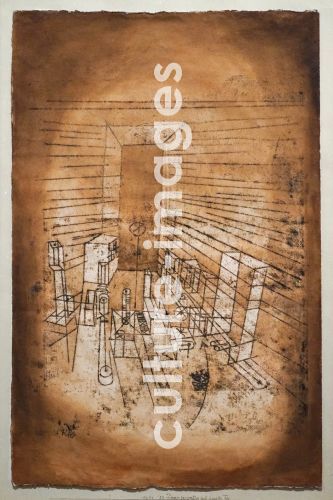 Paul Klee, Klee, Paul (1879-1940), Room Perspective with Dark Door, Oil transfer drawing and watercolour on p