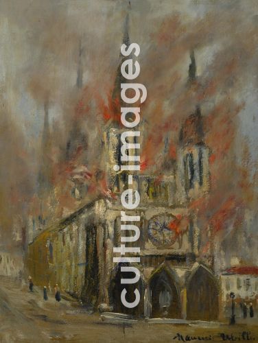 Maurice Utrillo, Utrillo, Maurice (1883-1955), Rouen Cathedral in flames (Seine-Maritime), Oil on cardboard, Post