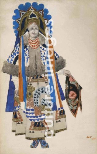 Léon Bakst, Kostümentwurf zum Vaudeville "Altes Moskau" im Théâtre Femina in Paris