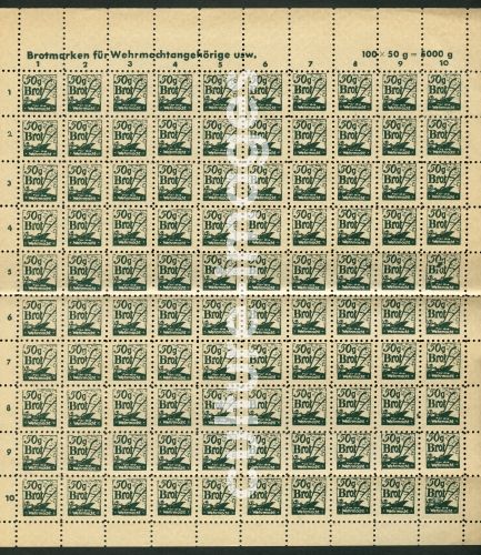 bread ration stamps for soldiers in WW II