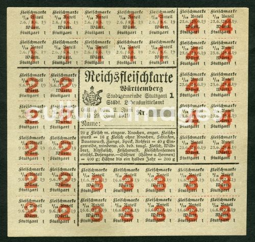 food ration card from Stuttgart after WW I - for meat