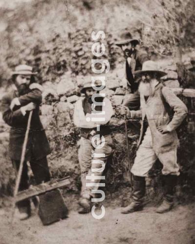 Unbekannter Fotograf, Paul Cézanne (Mitte) und Camille Pissarro (rechts) in Auvers-sur-Oise