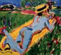 Ernst Ludwig Kirchner, Liegender blauer Akt mit Strohhut