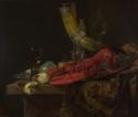 Stilleben mit Trinkhorn der Amsterdamer St. Sebastians-Schützengilde, Hummer und Gläsern