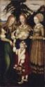 Lucas Cranach der Ältere, Altarpiece with the Martyrdom of Saint Catharine, left wing: The Saints Dorothea, Agnes and Cunigunde