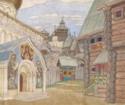 Iwan Jakowlewitsch Bilibin, Russian Village. Stage design for the opera The Tale of Tsar Saltan by N. Rimsky-Korsakov