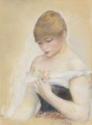 Pierre Auguste Renoir, Young Woman Holding A Flower. Portrait of the actress Jeanne Samary