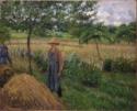 Camille Pissarro, Gardener standing by a haystack, overcast sky, Eragny
